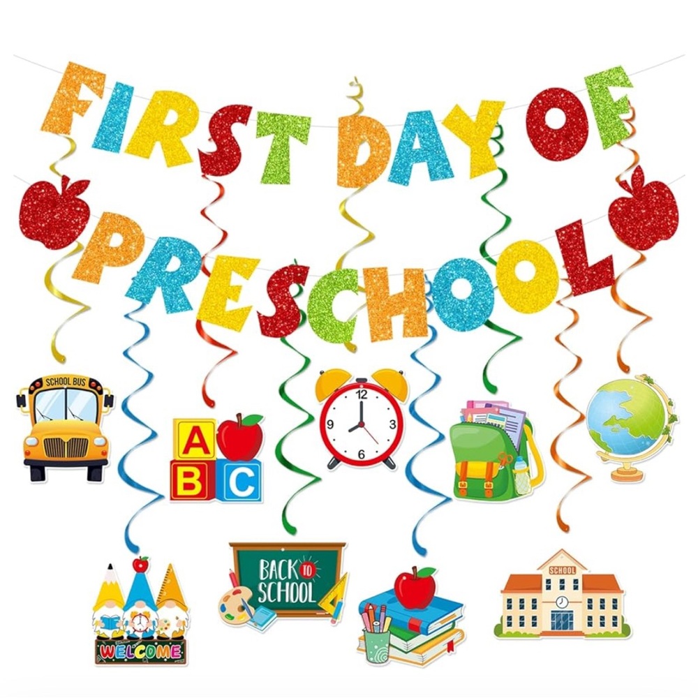 Colorful First Day of Preschool Party Banner